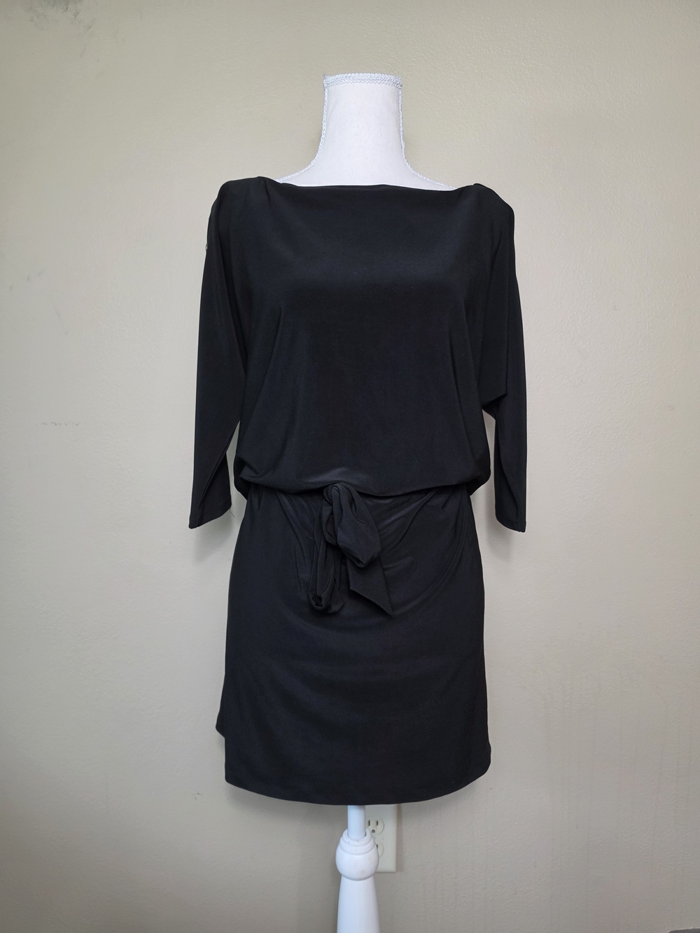White House Black Market Black Blouson Dress | XS | Tie Waist 3/4 Sleeve Dress